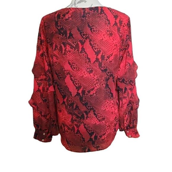 Calvin Klein Ladies Size Small Red Black V-Neck Python Print Long Sleeve Blouse - Picture 4 of 6